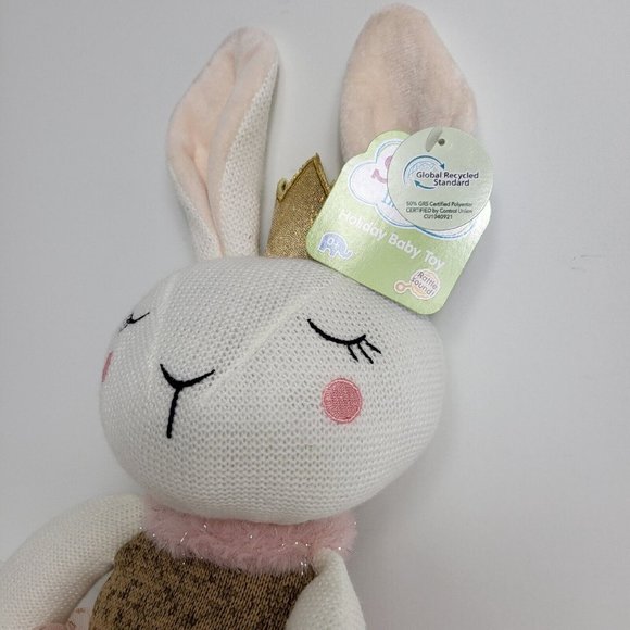 Spark Create Imagine Knit Plush Holiday Winter Bunny Rabbit Rattle Crinkle New - Picture 7 of 16